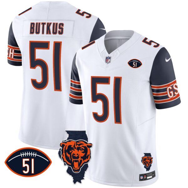 Bears Illinois Patch Vapor Jersey – All Stitched – Navy Sleeves – Dick Butkus Jersey