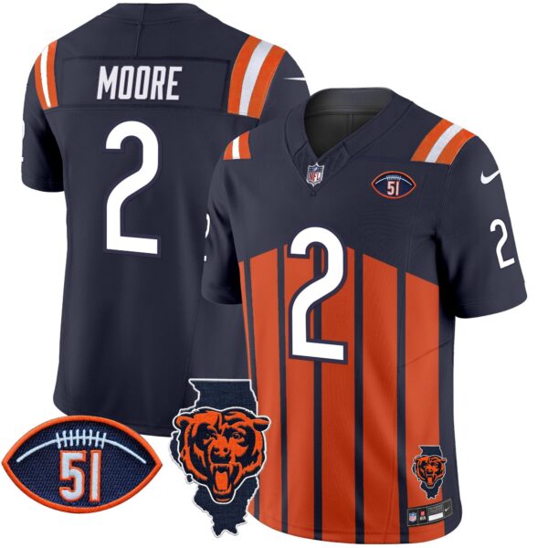 Bears Illinois Patch Vapor Limited Jersey V2 – All Stitched – Navy Special – D.J. Moore Jersey