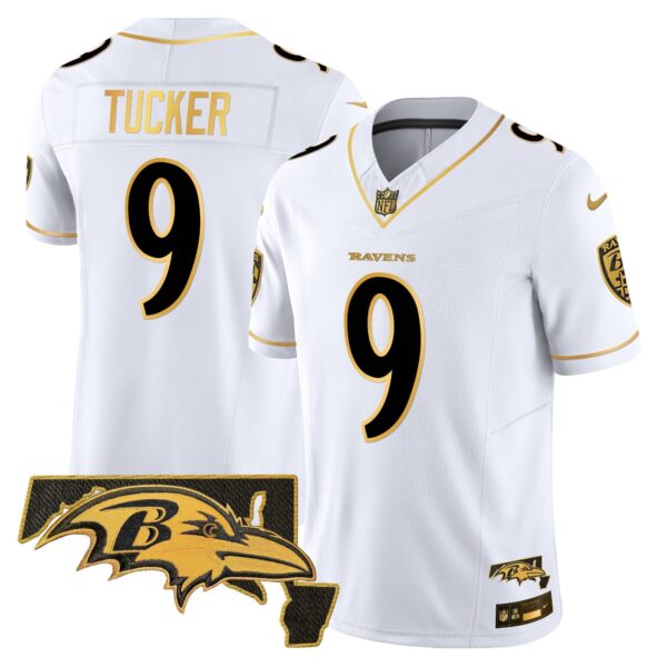 Ravens 2024 Gold Vapor Limited Jersey – All Stitched – White Gold – Justin Tucker Jersey