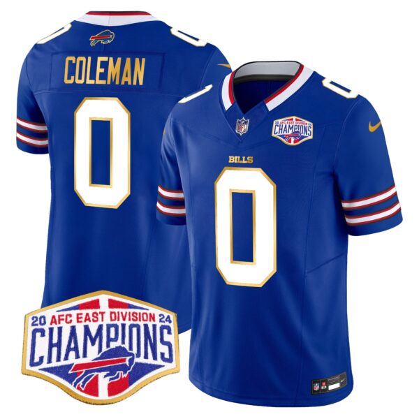 Bills 2024 AFC East Division Champions Gold Trim Vapor Limited Jersey – All Stitched – Royal – Keon Coleman Jersey