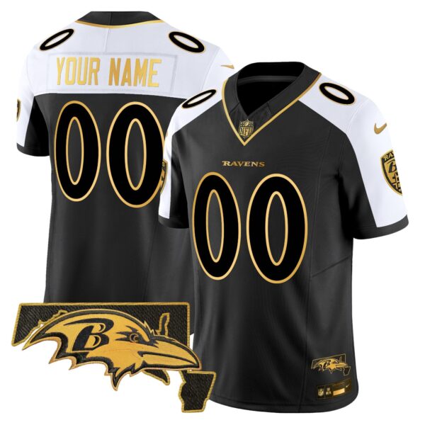 Ravens Maryland Patch Gold Vapor Limited Custom Jersey V2 – All Stitched – Alternate Jersey