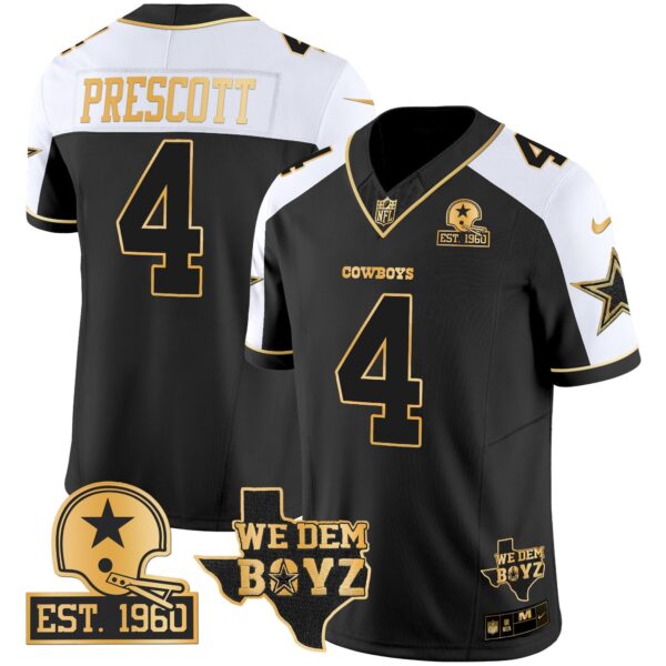 Cowboys Est. 1960 & We Dem Boyz Patch Gold Vapor Limited Jersey V2 – All Stitched – Alternate – Dak Prescott Jersey