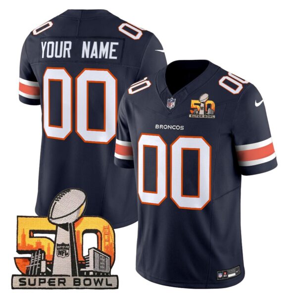 Denver Broncos Super Bowl 50 Patch Vapor Limited Custom Jersey – All Stitched – Navy Jersey