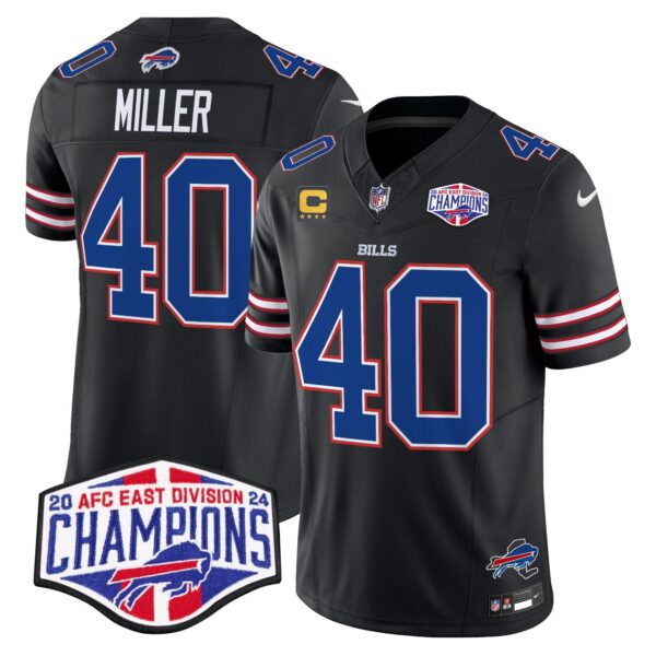 Bills 2024 AFC East Division Champions Vapor Limited Jersey – All Stitched – Black – Von Miller Jersey