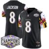 Ravens Maryland Flag 2024 AFC North Division Champions Patch Vapor Limited Jersey – All Stitched – Black – Lamar Jackson Jersey