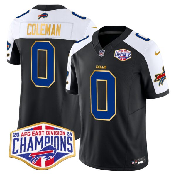 Bills 2024 AFC East Division Champions Gold Trim Vapor Limited Jersey – All Stitched – Black Alternate – Keon Coleman Jersey