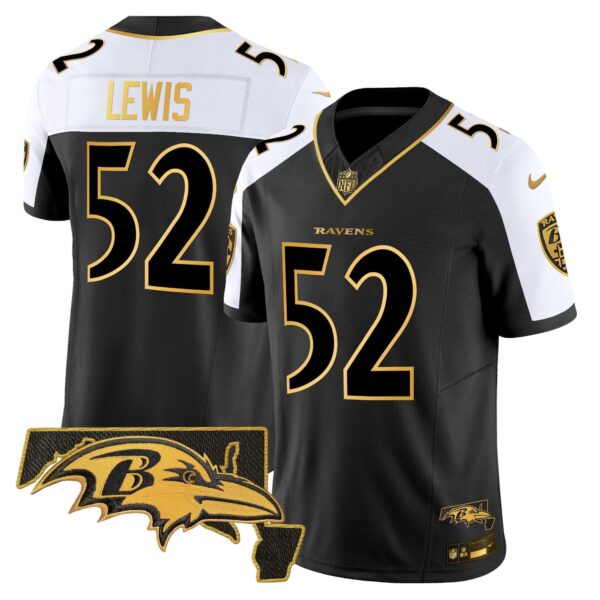 Ravens Maryland Patch Gold Vapor Limited Jersey V2 – All Stitched – Alternate – Ray Lewis Jersey