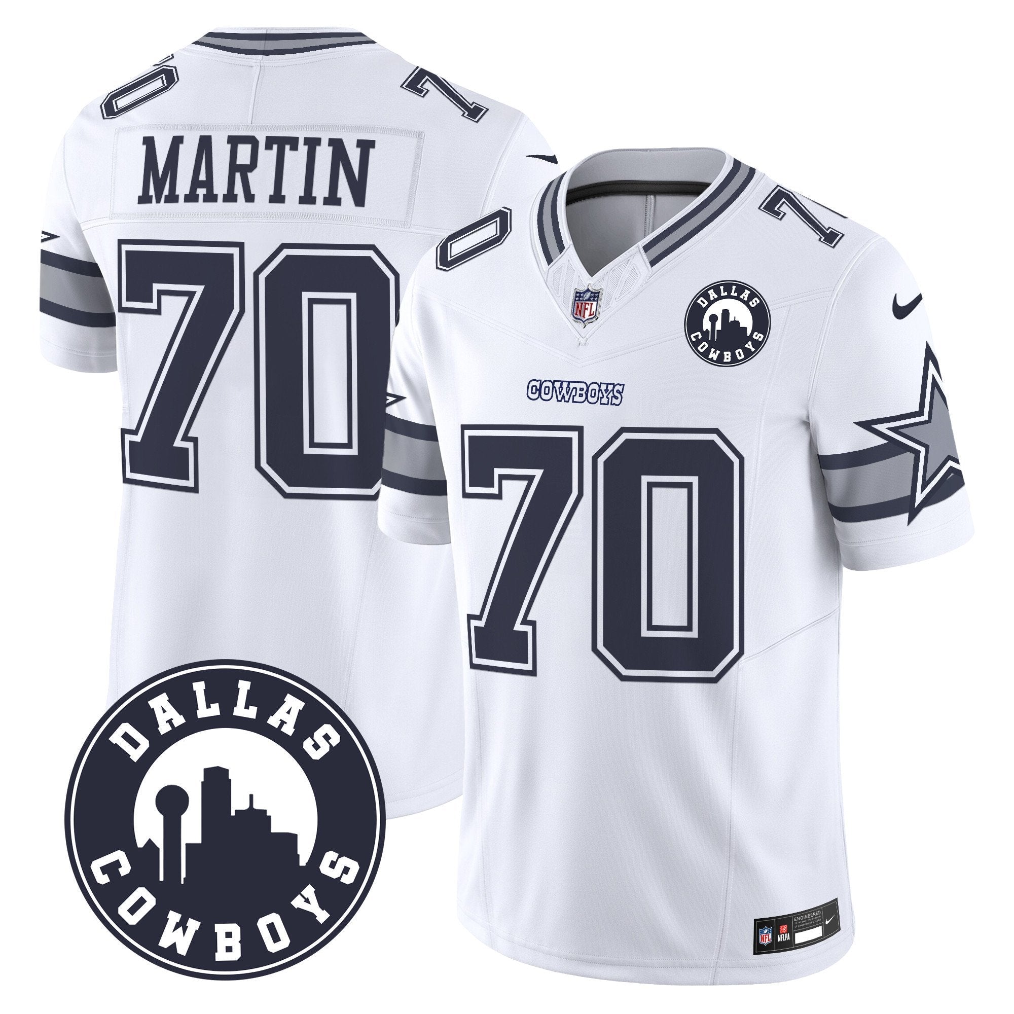 Cowboys “Dallas City” Patch Vapor Limited Jersey – All Stitched – White – Zack Martin Jersey