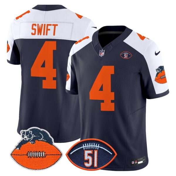 Chicago Bears Dick Butkus Patch Throwback Vapor Limited Jersey – All Stitched – Navy Alternate – D’Andre Swift Jersey