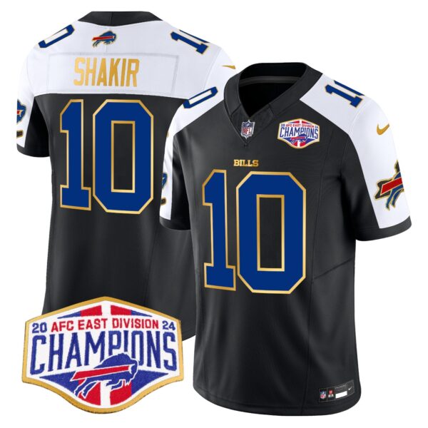 Bills 2024 AFC East Division Champions Gold Trim Vapor Limited Jersey – All Stitched – Black Alternate – Khalil Shakir Jersey