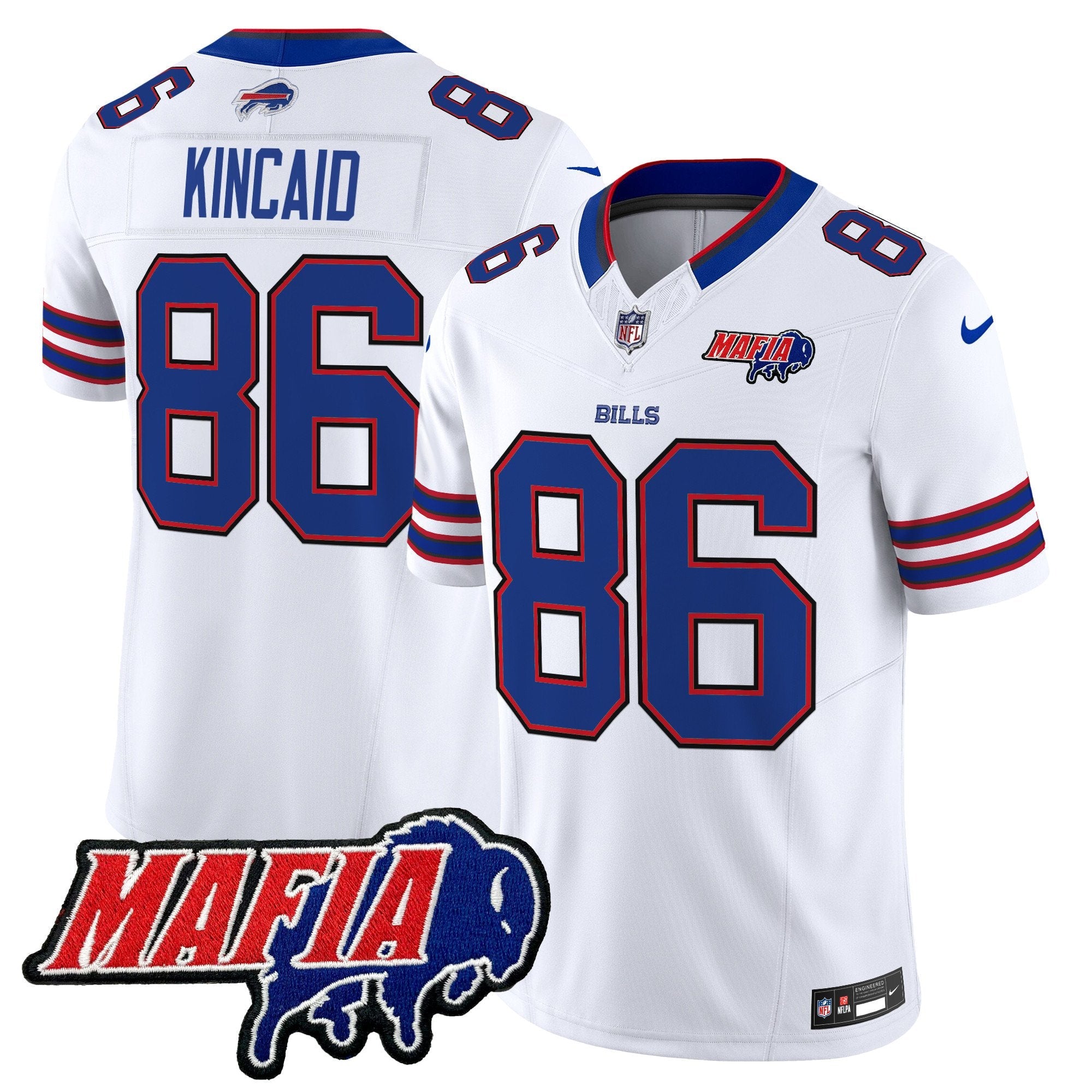 Buffalo Bills 2024 Bills Mafia Patch Vapor Limited Jersey – All Stitched – White – Dalton Kincaid Jersey