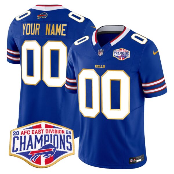 Bills 2024 AFC East Division Champions Gold Trim Vapor Limited Custom Jersey – All Stitched – Royal Jersey