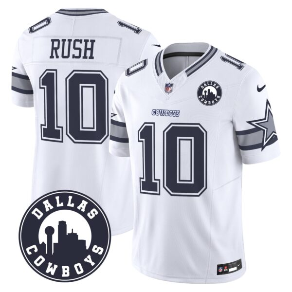 Cowboys “Dallas City” Patch Vapor Limited Jersey – All Stitched – White – Cooper Rush Jersey