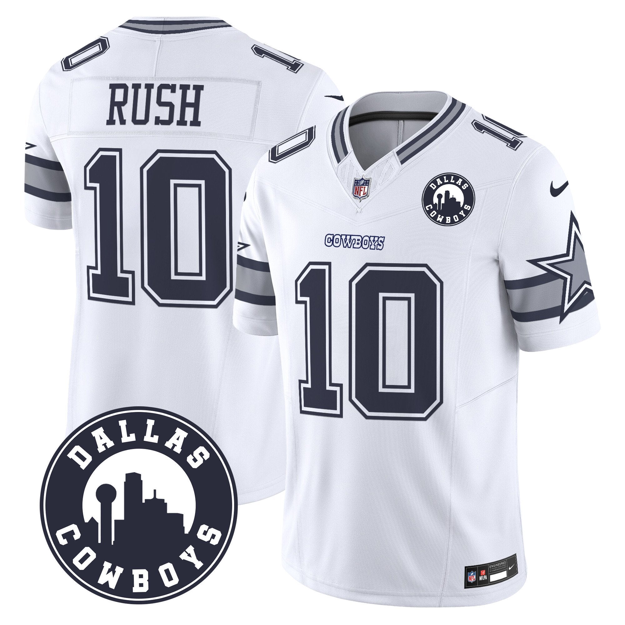 Cowboys “Dallas City” Patch Vapor Limited Jersey – All Stitched – White – Cooper Rush Jersey