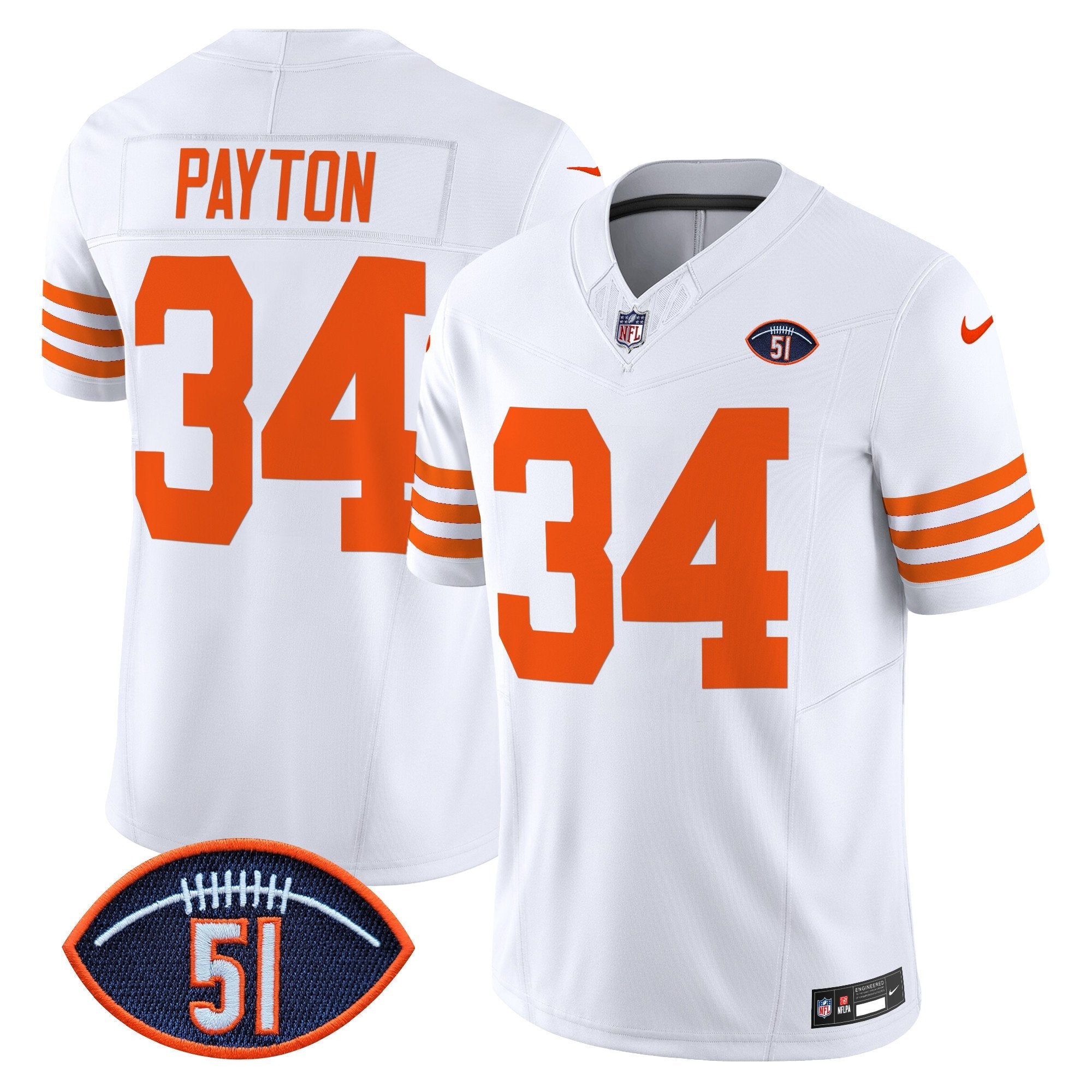 Chicago Bears Dick Butkus Patch Throwback Vapor Limited Jersey – All Stitched – White – Walter Payton Jersey