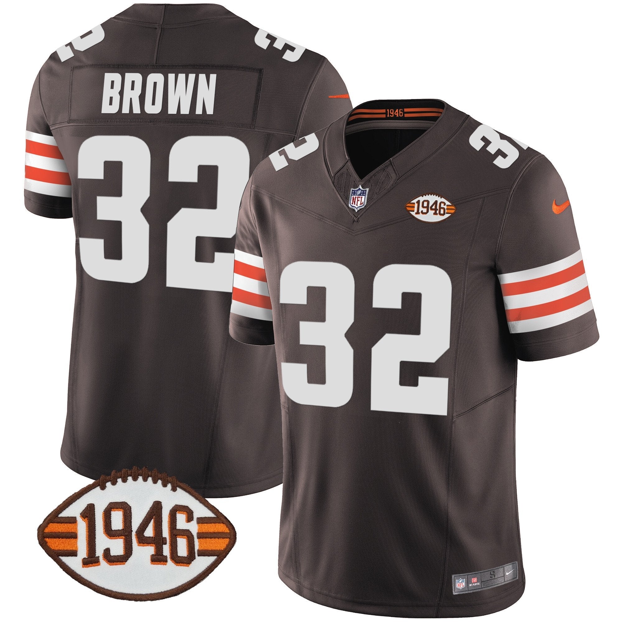 Browns 1946 75th Anniversary Patch Jersey – All Stitched – Brown – Jim Brown Jersey