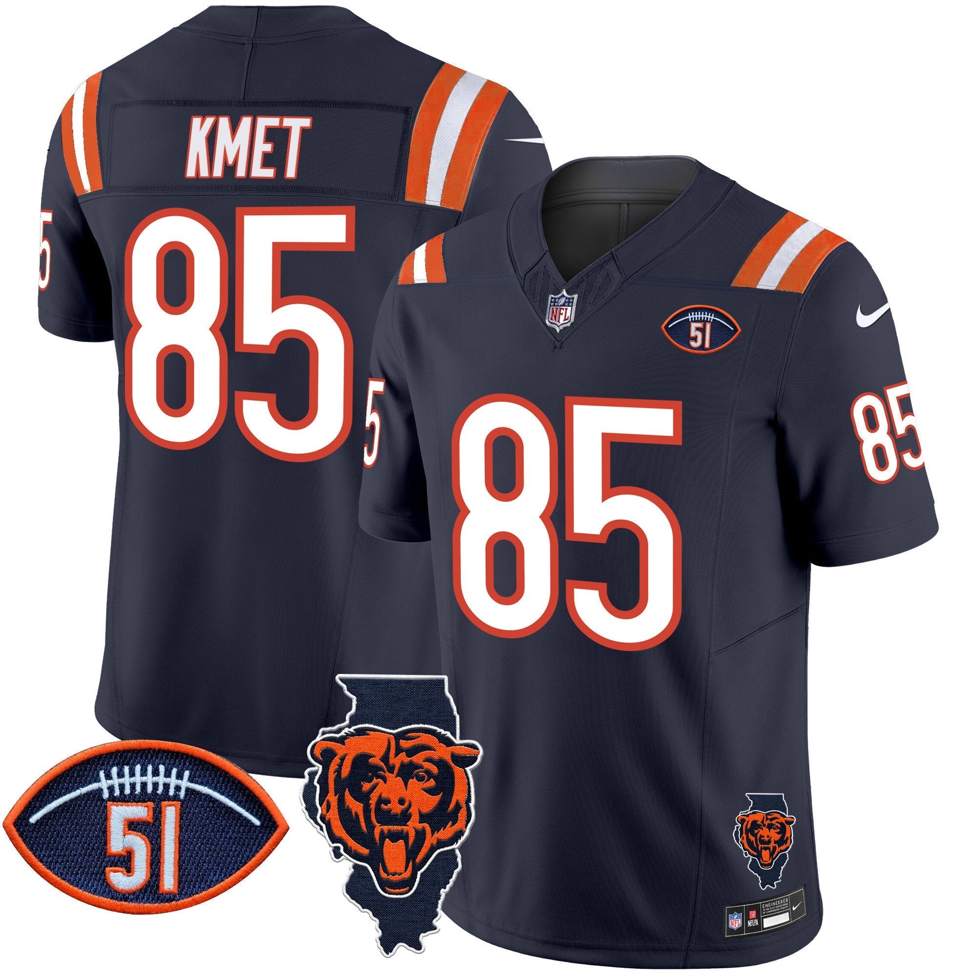 Bears Illinois Patch Vapor Limited Jersey V2 – All Stitched – Navy – Cole Kmet Jersey