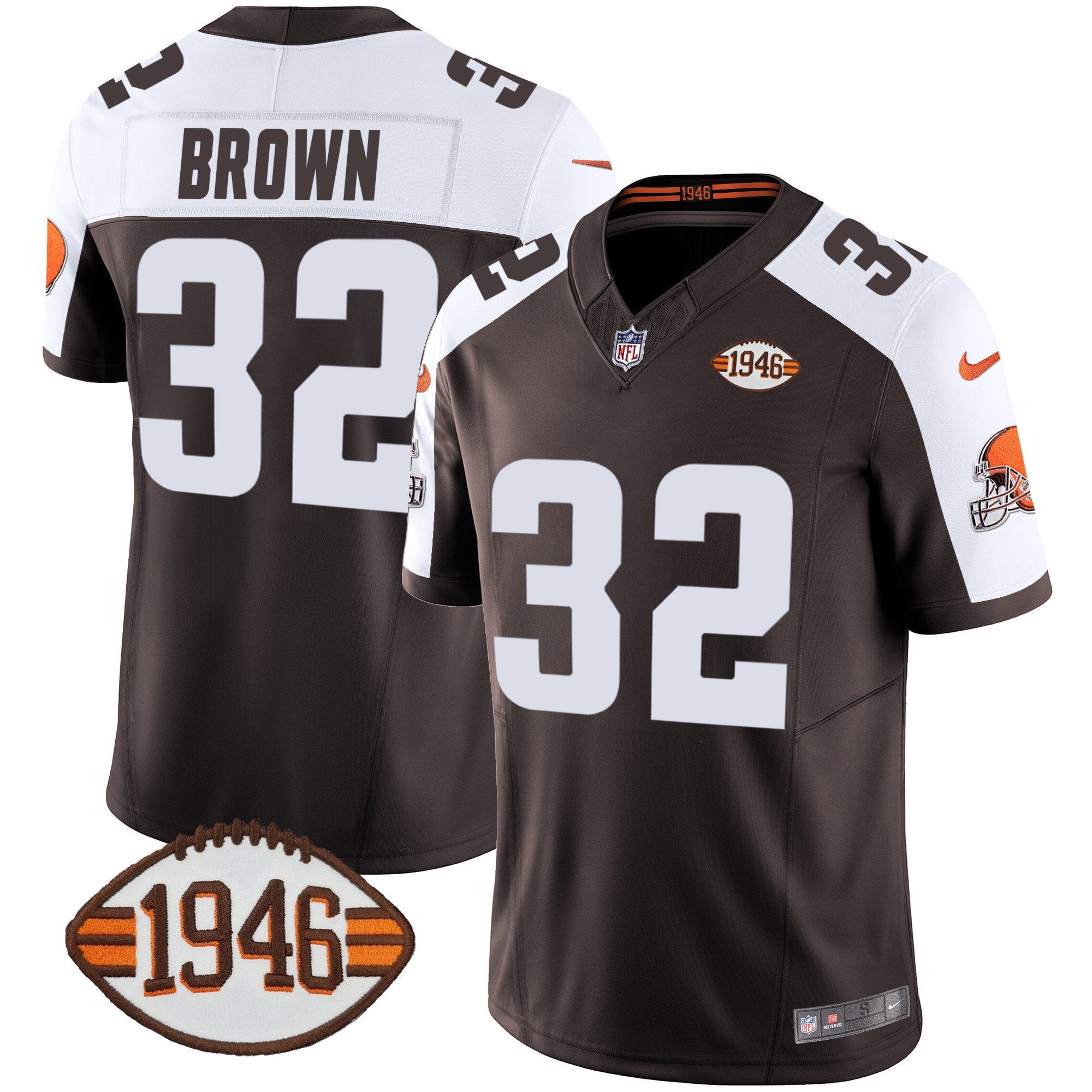 Browns 1946 75th Anniversary Patch Jersey – All Stitched – Alternate – Jim Brown Jersey