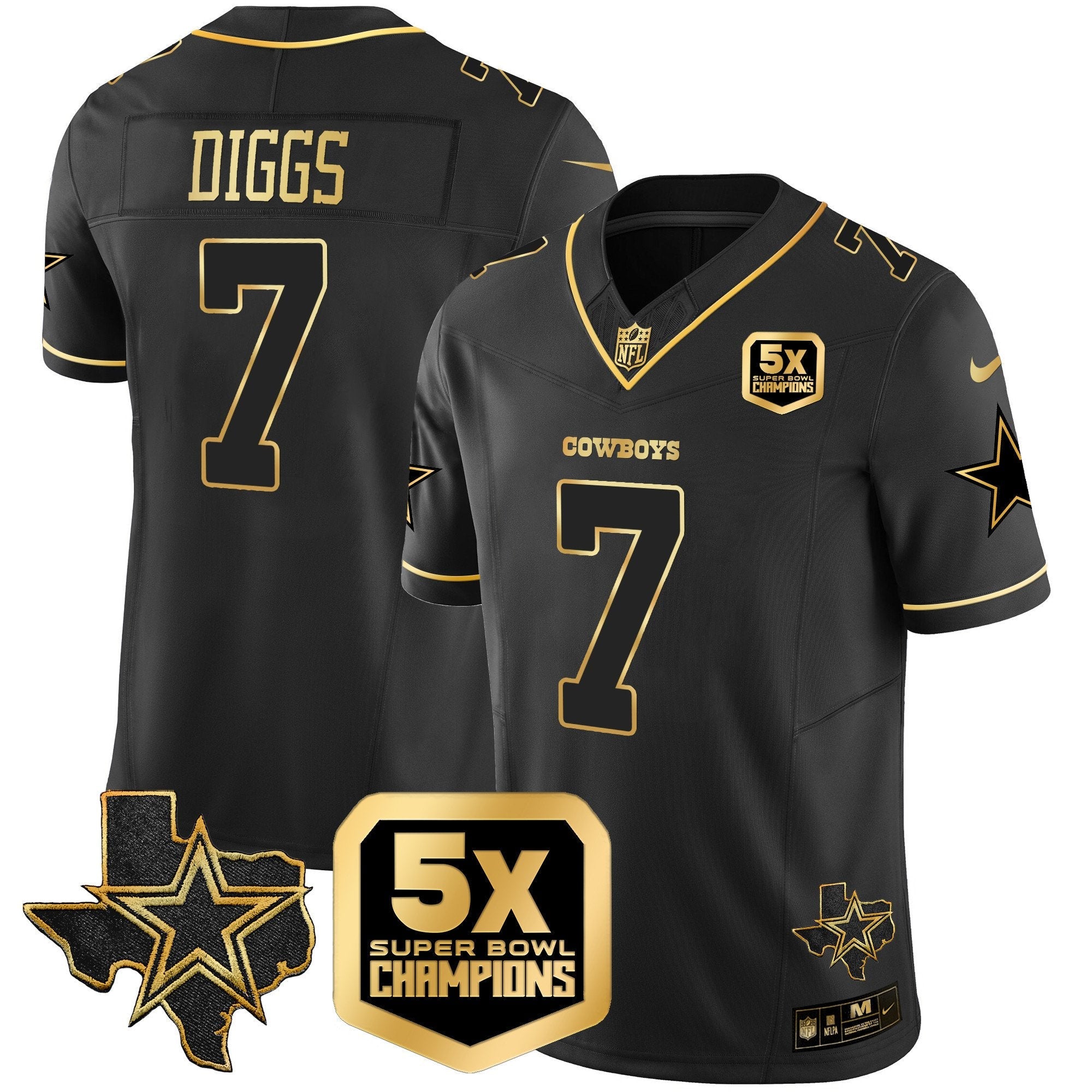 Cowboys 5x Super Bowl Champions Vapor Limited Jersey – All Stitched – Black Gold – Trevon Diggs Jersey