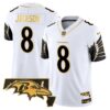 Ravens Maryland Patch Gold Vapor Limited Jersey V2 – All Stitched – White Gold – Lamar Jackson Jersey