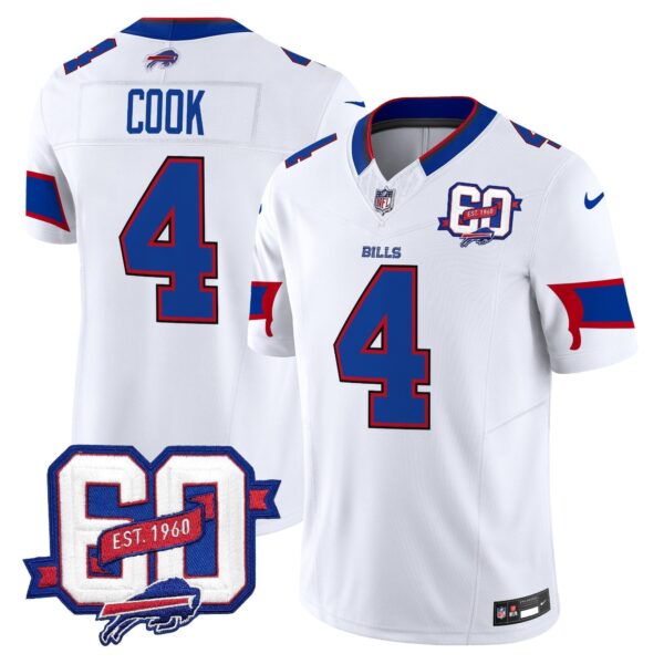 Bills 60th Anniversary Patch Vapor Limited Jersey – All Stitched – White – James Cook Jersey