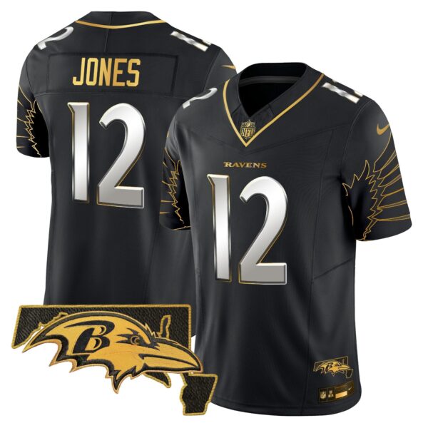 Ravens Maryland Patch Gold Vapor Limited Jersey V2 – All Stitched – Black Limited – Jacoby Jones Jersey