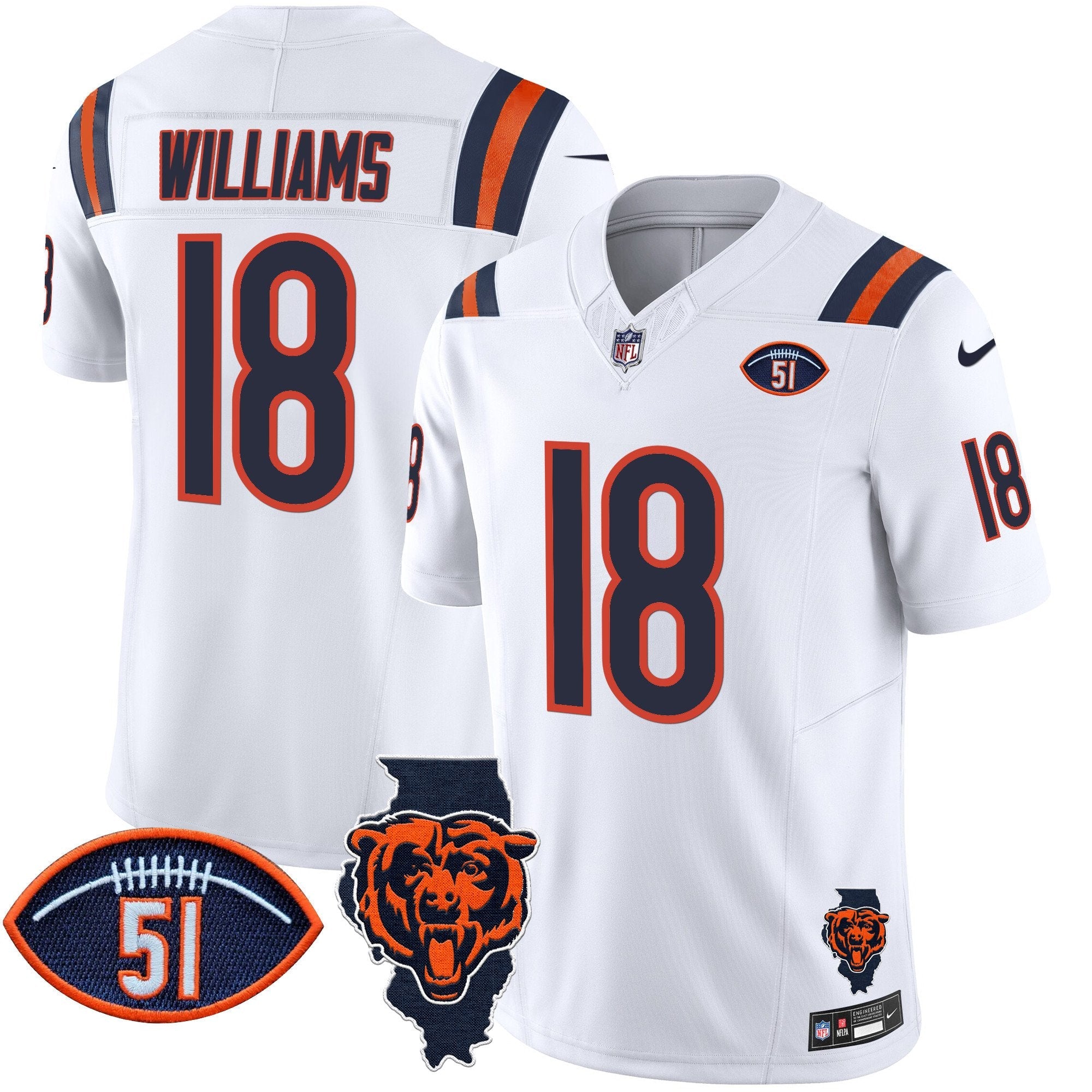 Bears Illinois Patch Vapor Limited Jersey V2 – All Stitched – White – Caleb Williams Jersey