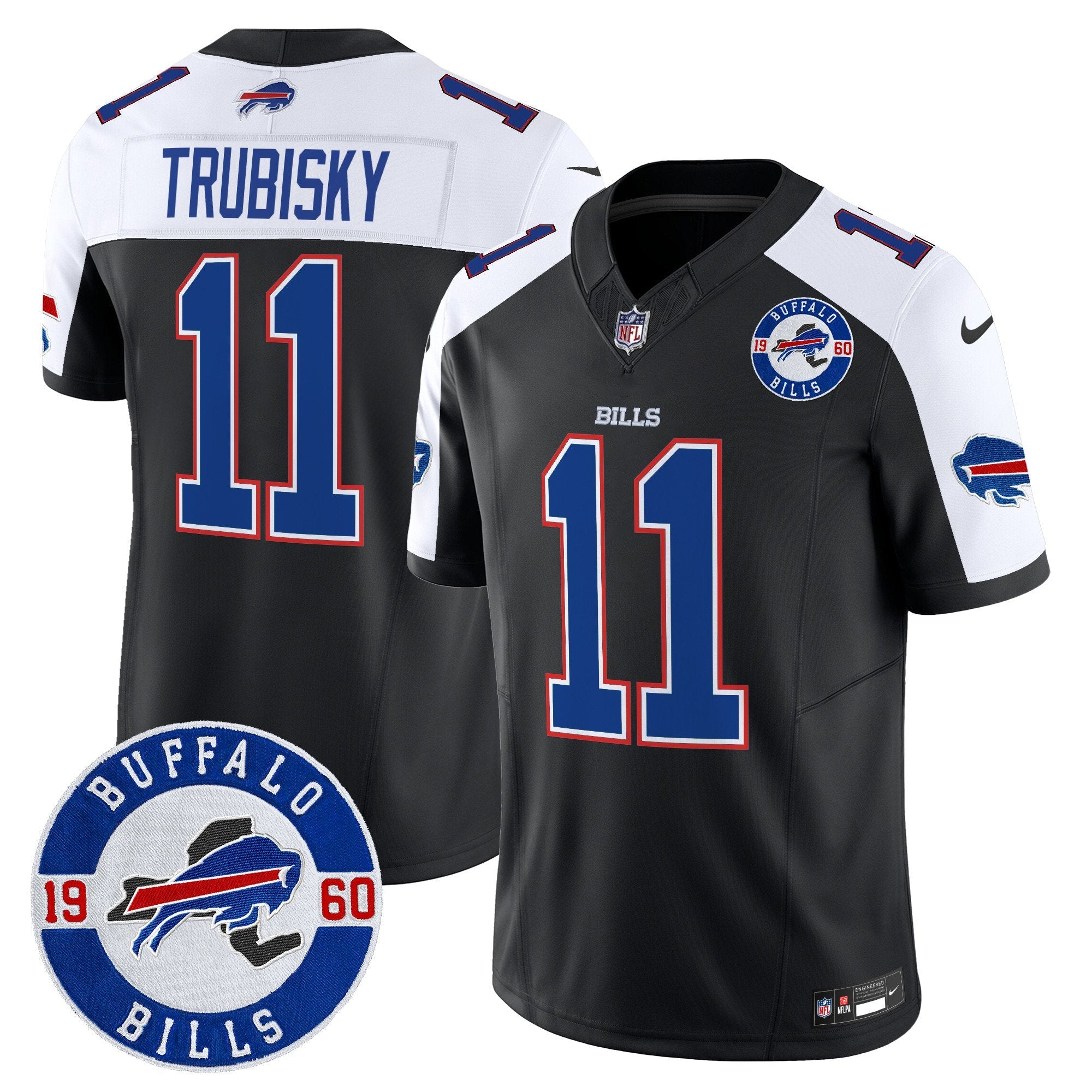 Buffalo Bills 2024 Vapor Limited Jersey – Est. 1960 Patch – All Stitched – Black Alternate – Mitchell Trubisky Jersey