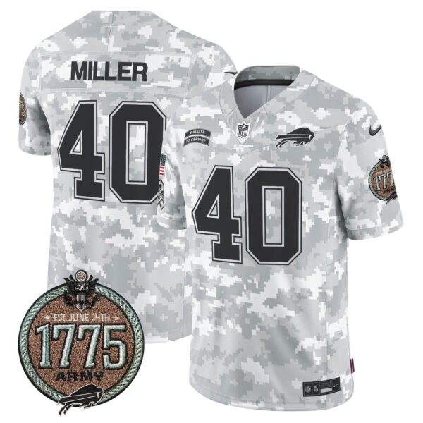 Bills 2024 Salute to Service Establishment Year Patch Vapor Limited Jersey – All Stitched – Army – Von Miller Jersey