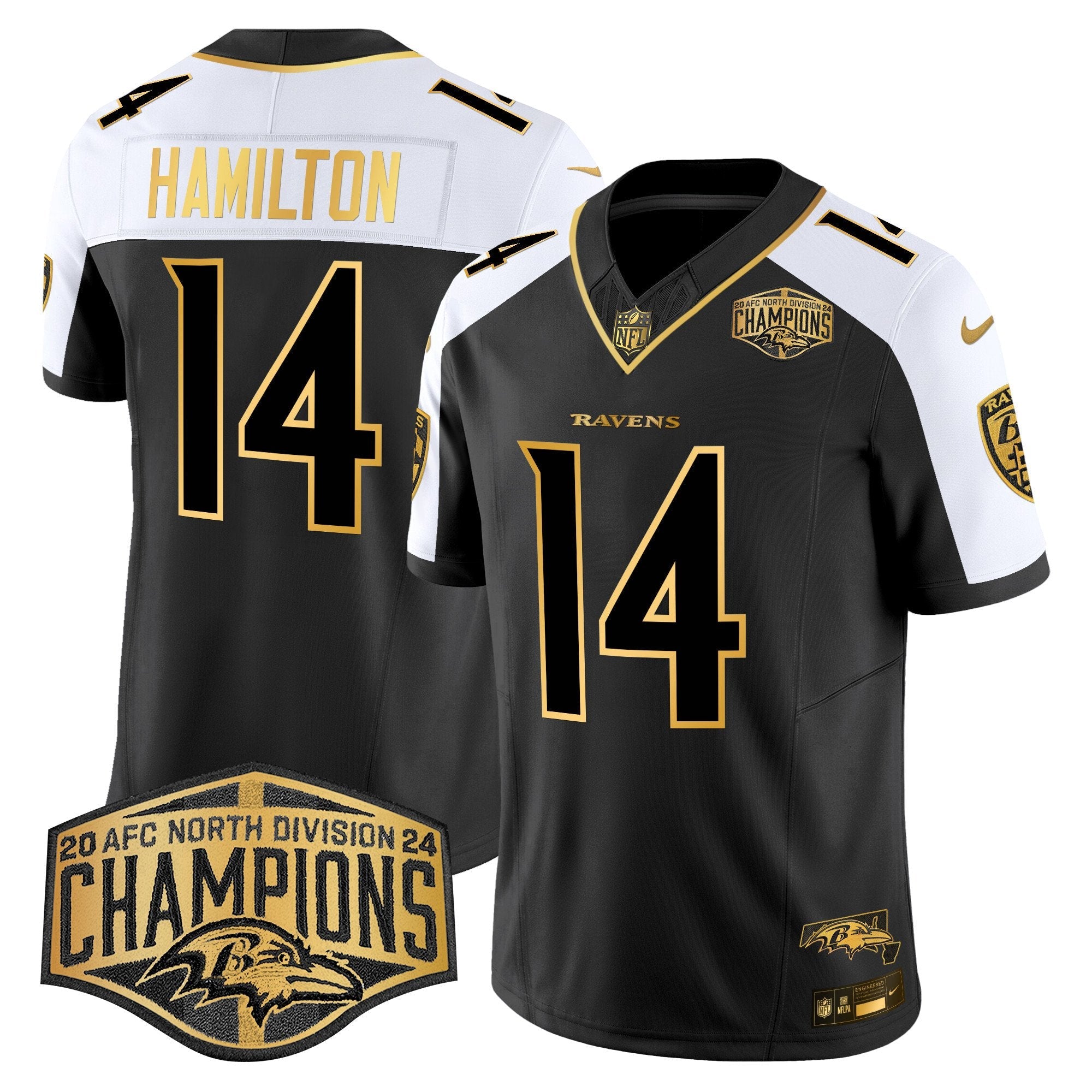 Ravens Maryland Flag Map 2024 AFC North Division Champions Patch Gold Vapor Limited Jersey – All Stitched – Alternate – Kyle Hamilton Jersey