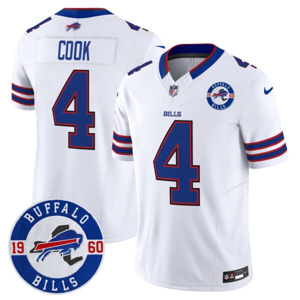 Buffalo Bills 2024 Vapor Limited Jersey – Est. 1960 Patch – All Stitched – White – James Cook Jersey