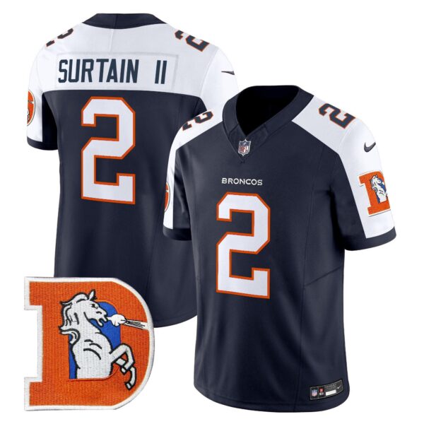 Denver Broncos Throwback Vapor Limited Jersey V2 – All Stitched – Navy Alternate – Patrick Surtain II Jersey