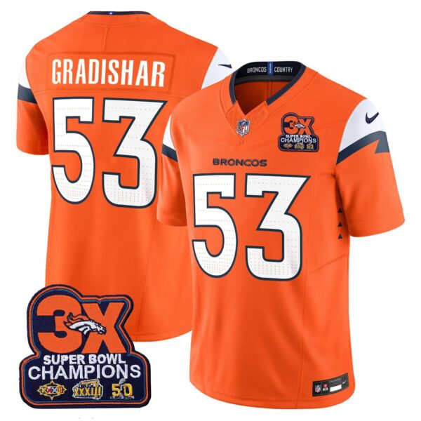 Denver Broncos 3-Time Champions Patch Vapor Limited Jersey – All Stitched – Orange – Randy Gradishar Jersey