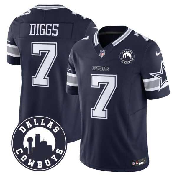 Cowboys “Dallas City” Patch Vapor Limited Jersey – All Stitched – Navy – Trevon Diggs Jersey