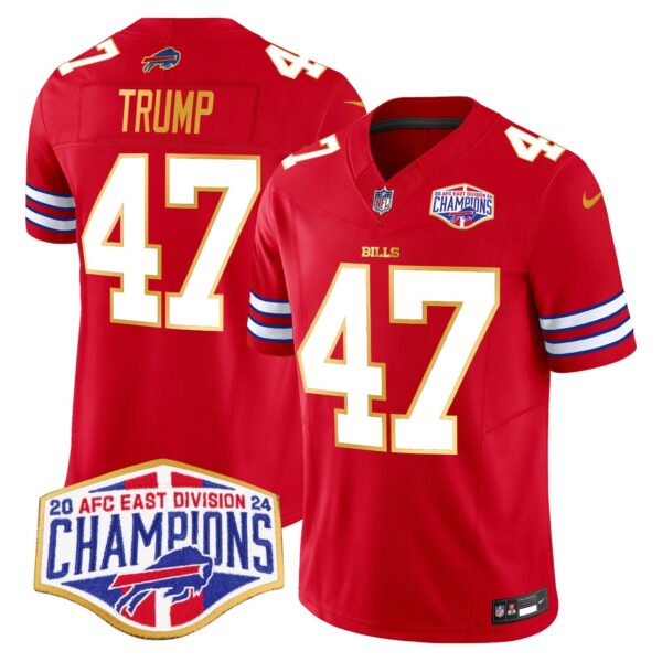 Bills 2024 AFC East Division Champions Gold Trim Vapor Limited Jersey – All Stitched – Red – Donald Trump Jersey