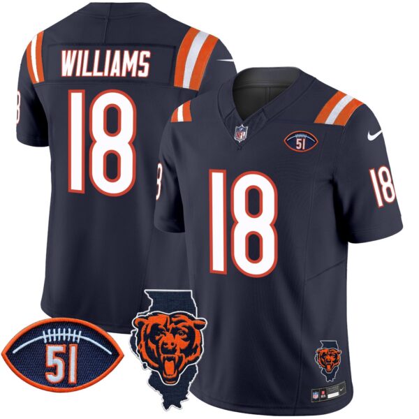 Bears Illinois Patch Vapor Limited Jersey V2 – All Stitched – Navy – Caleb Williams Jersey