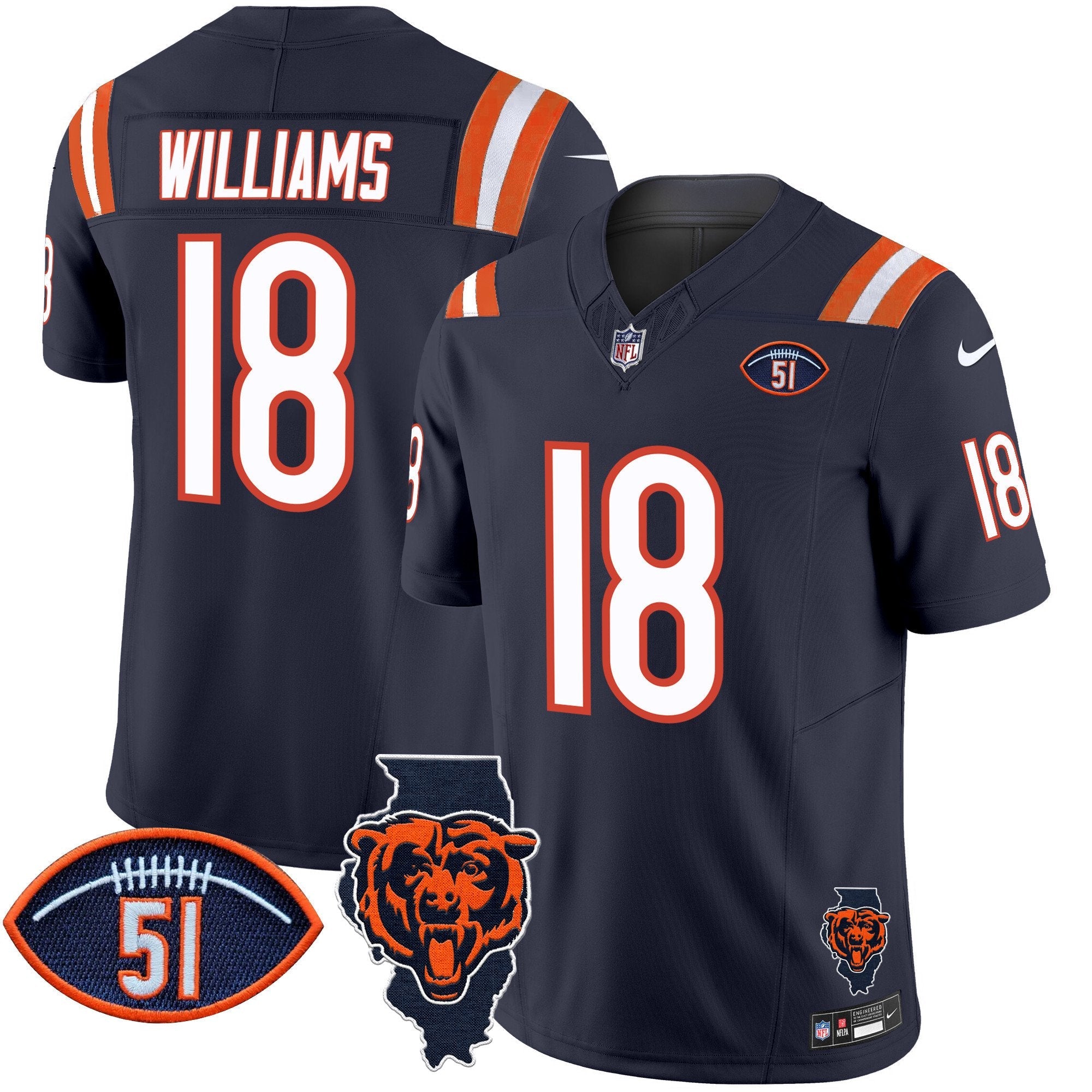 Bears Illinois Patch Vapor Limited Jersey V2 – All Stitched – Navy – Caleb Williams Jersey
