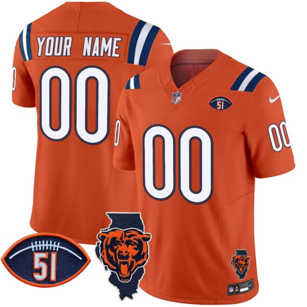 Bears Illinois Patch Vapor Limited Custom Jersey V2 – All Stitched – Orange Jersey