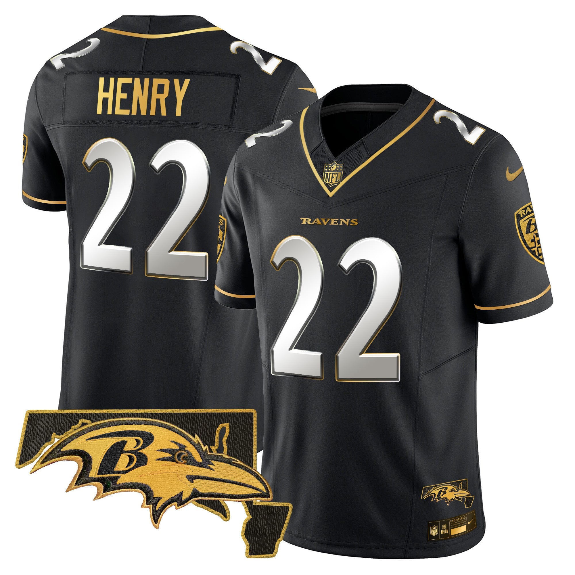 Ravens 2024 Gold Vapor Limited Jersey – All Stitched – Black Limited – Derrick Henry Jersey