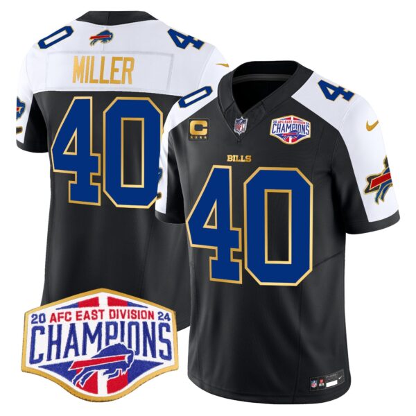 Bills 2024 AFC East Division Champions Gold Trim Vapor Limited Jersey – All Stitched – Black Alternate – Von Miller Jersey