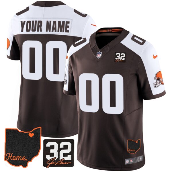 Browns #32 Jim Brown Memorial & Home Patch Custom Jersey V3 – All Stitched – Alternate Jersey