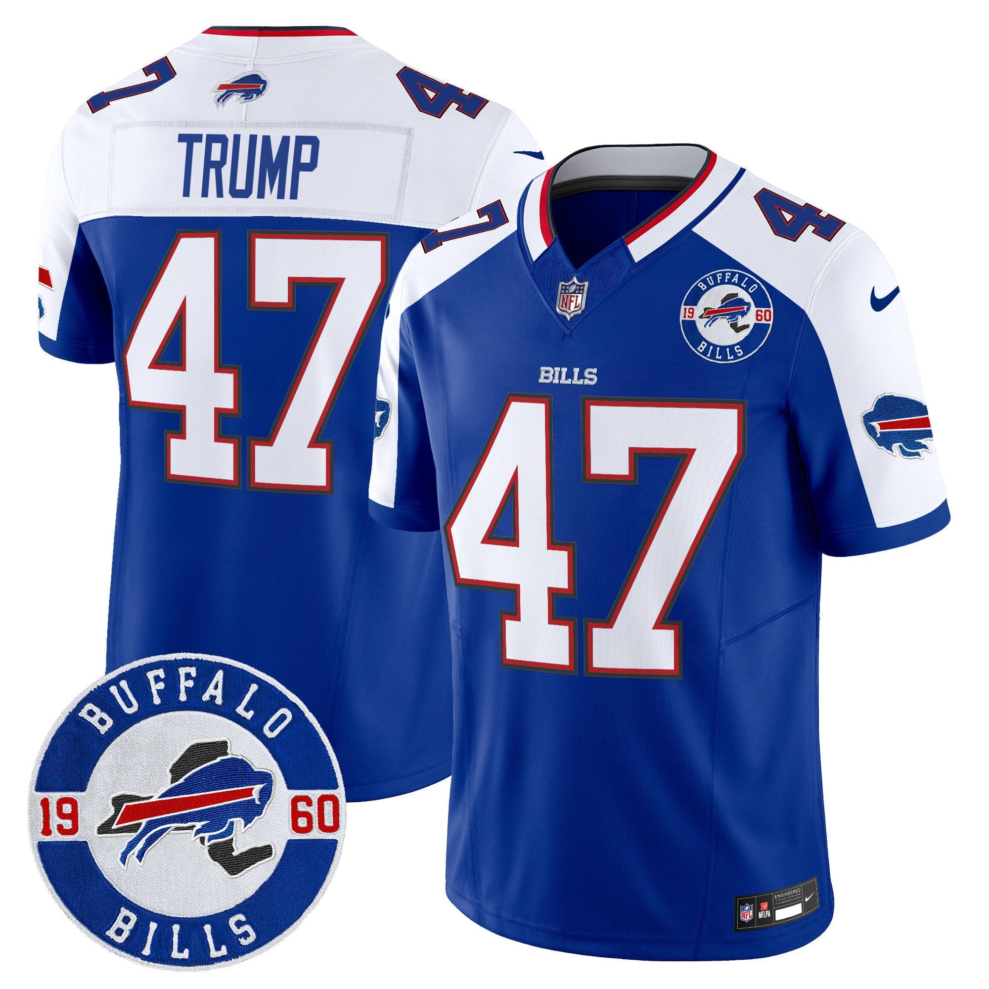 Buffalo Bills 2024 Vapor Limited Jersey – Est. 1960 Patch – All Stitched – Royal Alternate – Donald Trump Jersey