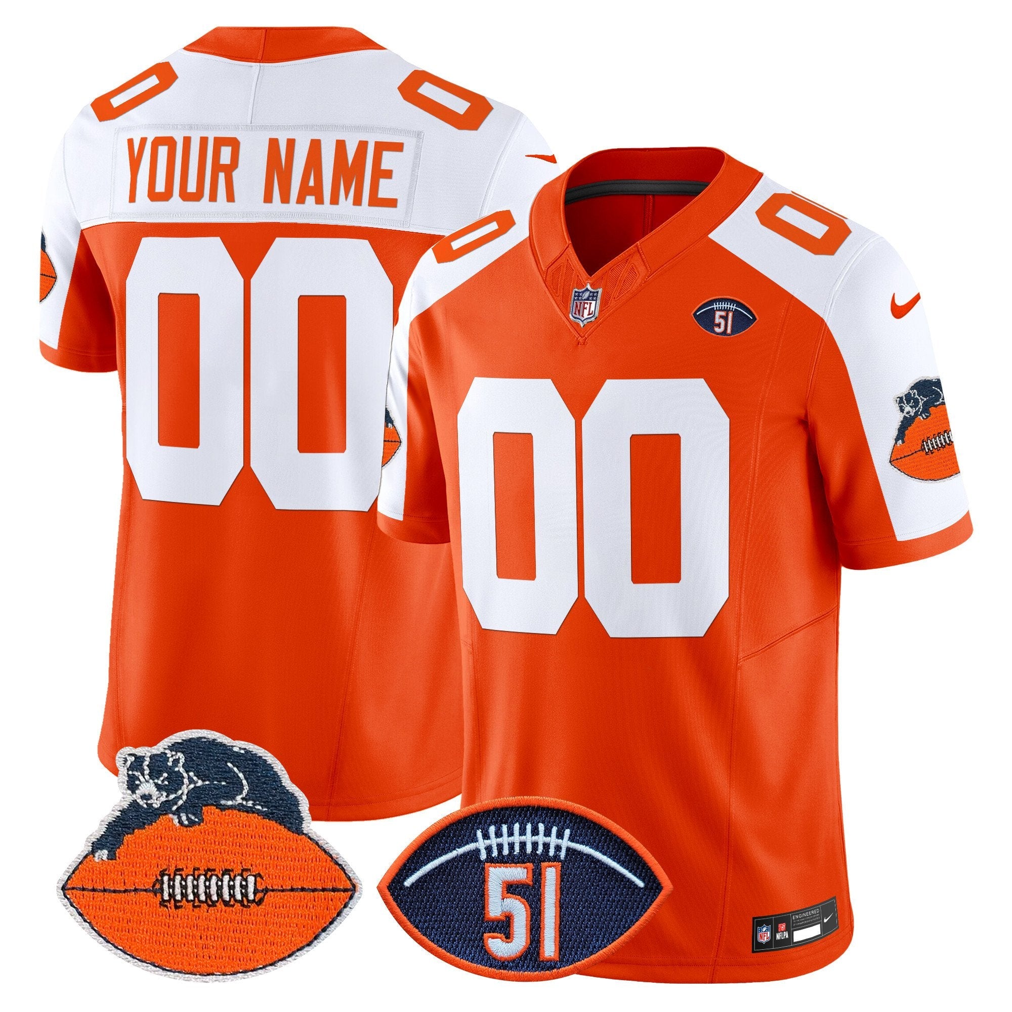Chicago Bears Dick Butkus Patch Throwback Vapor Limited Custom Jersey – All Stitched – Orange Alternate Jersey