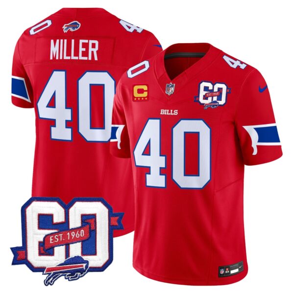 Bills 60th Anniversary Patch Vapor Limited Jersey – All Stitched – Red – Von Miller Jersey