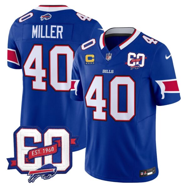 Bills 60th Anniversary Patch Vapor Limited Jersey – All Stitched – Royal – Von Miller Jersey