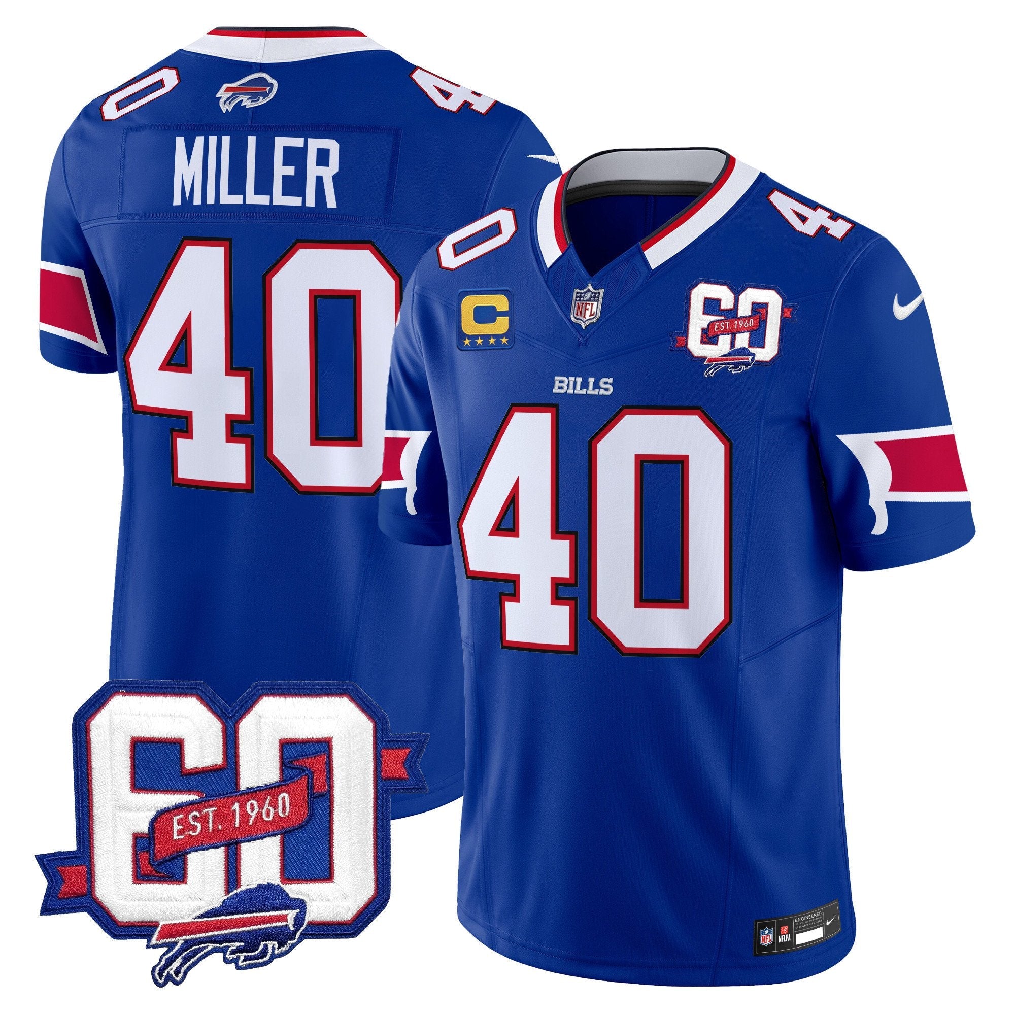 Bills 60th Anniversary Patch Vapor Limited Jersey – All Stitched – Royal – Von Miller Jersey