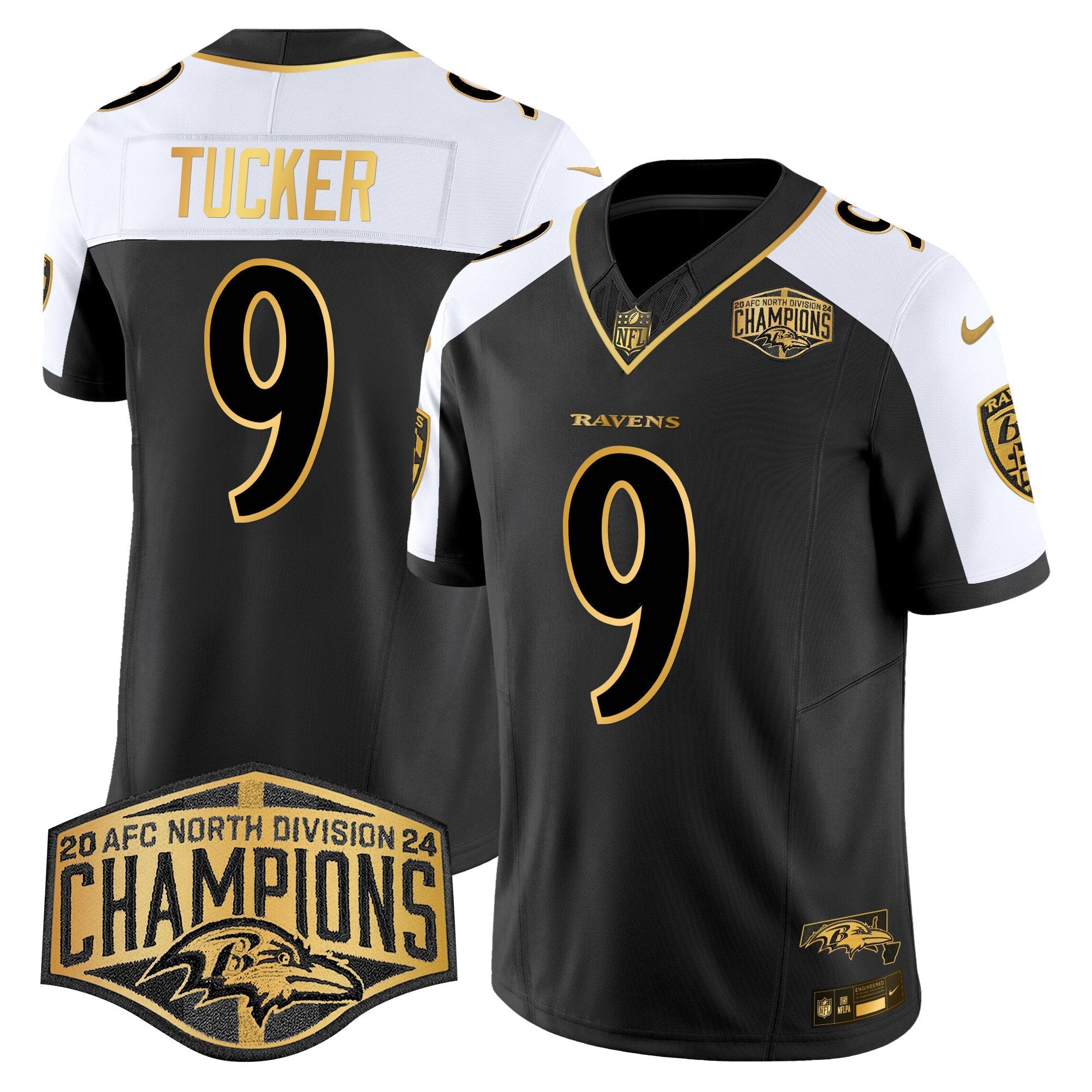 Ravens Maryland Flag Map 2024 AFC North Division Champions Patch Gold Vapor Limited Jersey – All Stitched – Alternate – Justin Tucker Jersey