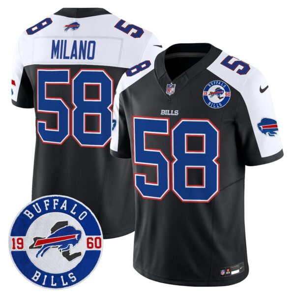 Buffalo Bills 2024 Vapor Limited Jersey – Est. 1960 Patch – All Stitched – Black Alternate – Matt Milano Jersey