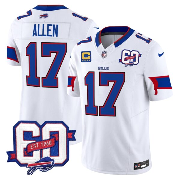 Bills 60th Anniversary Patch Vapor Limited Jersey – All Stitched – White – Josh Allen Jersey