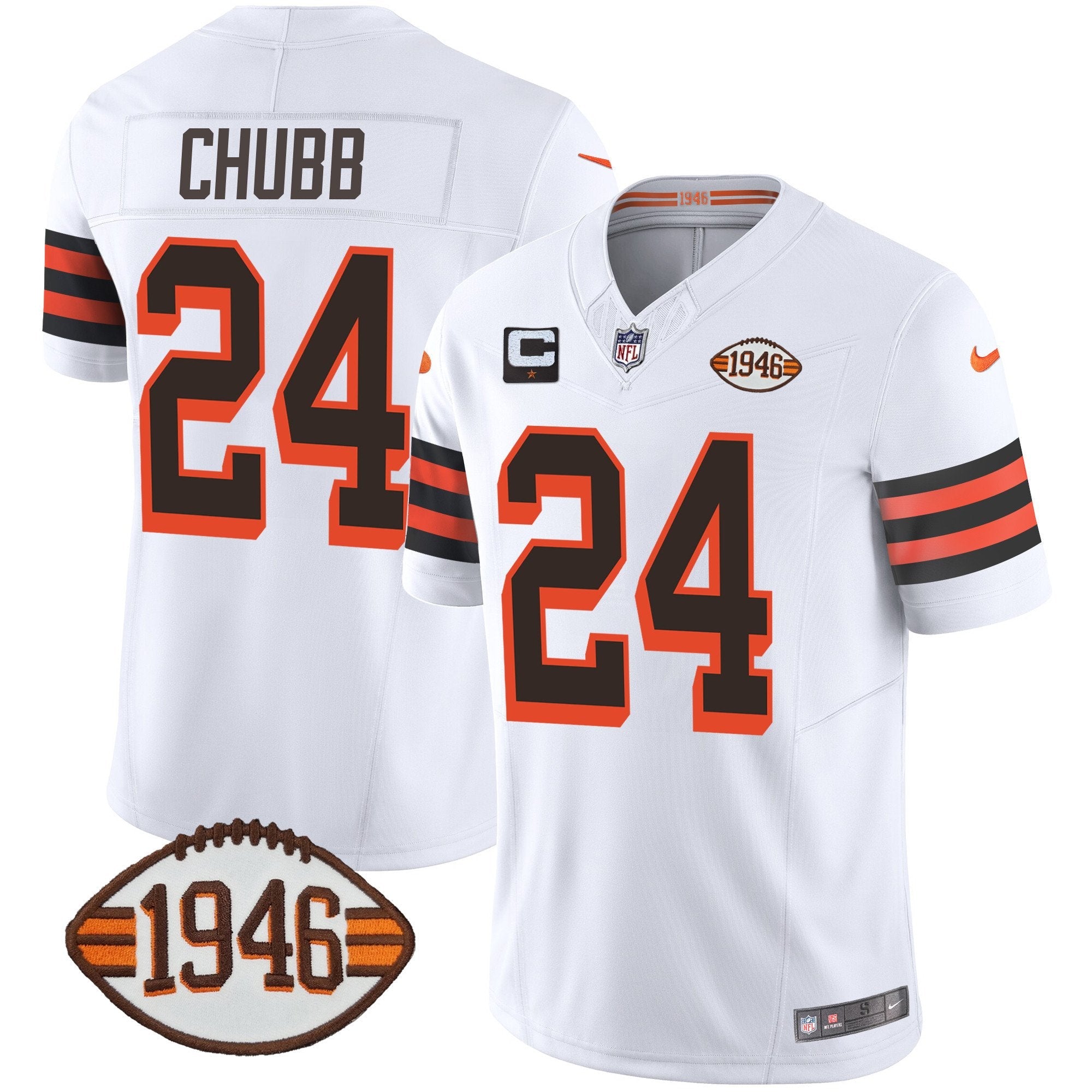 Browns 1946 75th Anniversary Patch Jersey – All Stitched – 1946 White – Nick Chubb Jersey